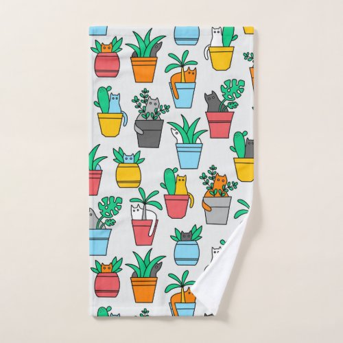 Cats in the flowerpots hand towel 