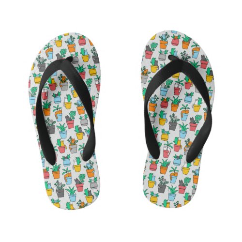 Cats in the flowerpots kids flip flops