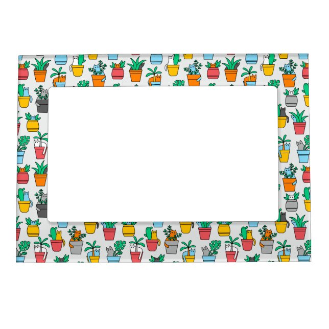Cats in the flowerpots magnetic frame (Front)