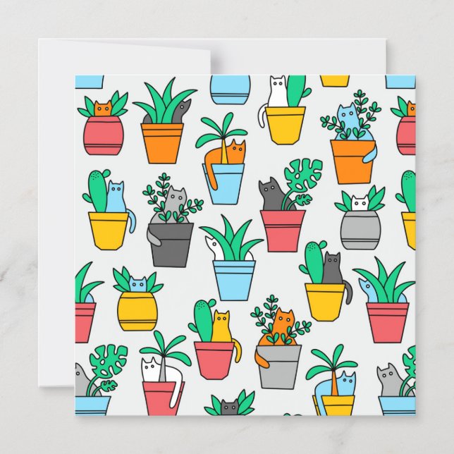 Cats in the flowerpots magnetic invitation (Front)