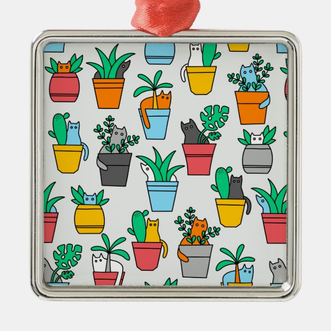 Cats in the flowerpots metal ornament (Front)