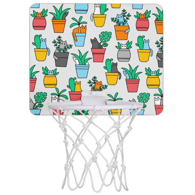 Cats in the flowerpots mini basketball hoop (Front)