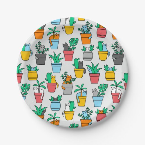 Cats in the flowerpots paper plates