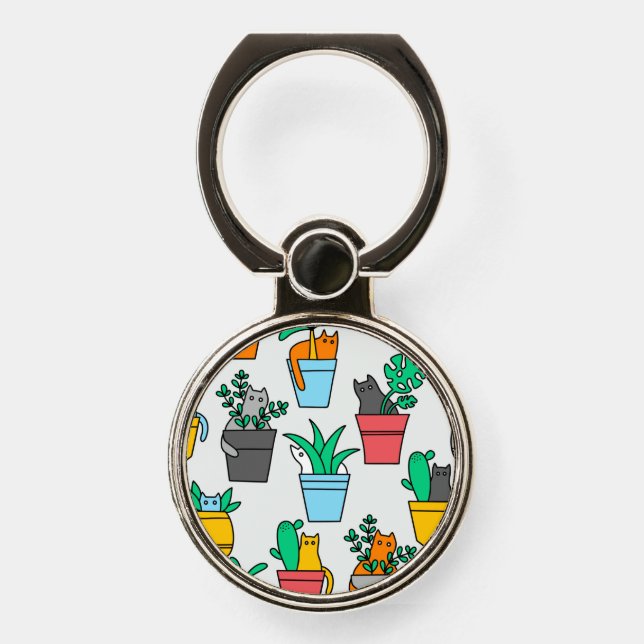 Cats in the flowerpots phone ring stand (Front)