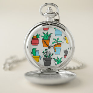 Cats in the flowerpots pocket watch