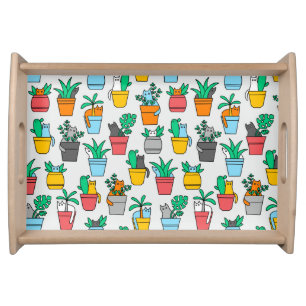 Cats in the flowerpots serving tray