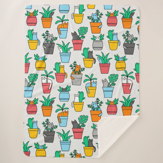 Cats in the flowerpots sherpa blanket (Front)