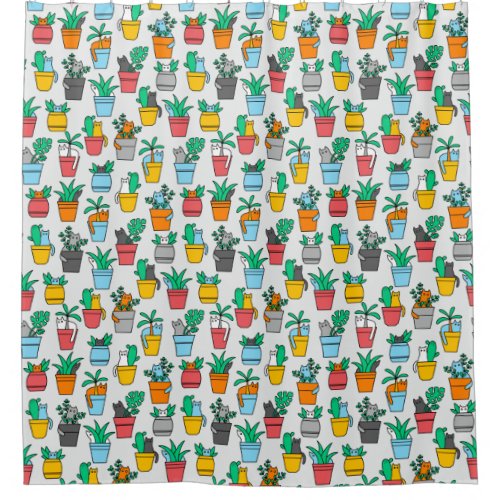 Cats in the flowerpots shower curtain