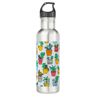 Cats in the flowerpots stainless steel water bottle