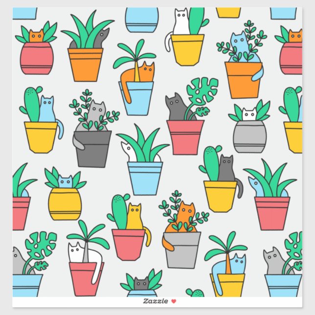 Cats in the flowerpots sticker (Sheet)