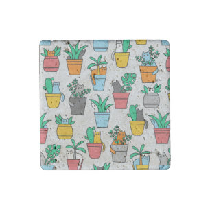 Cats in the flowerpots stone magnet