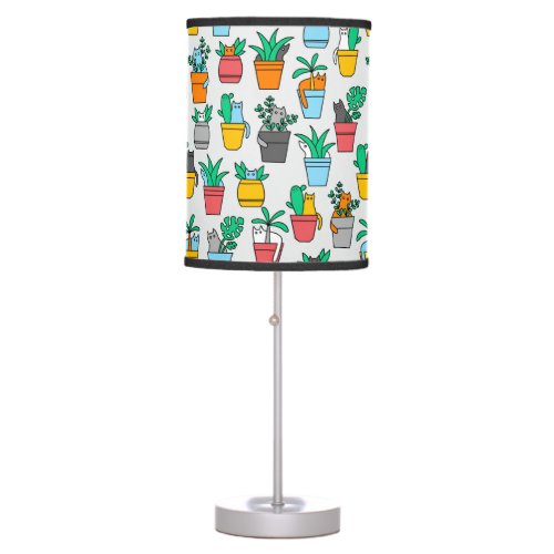 Cats in the flowerpots table lamp
