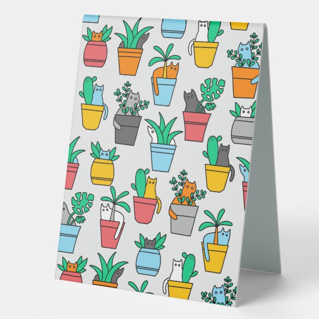 Cats in the flowerpots table tent (Front)