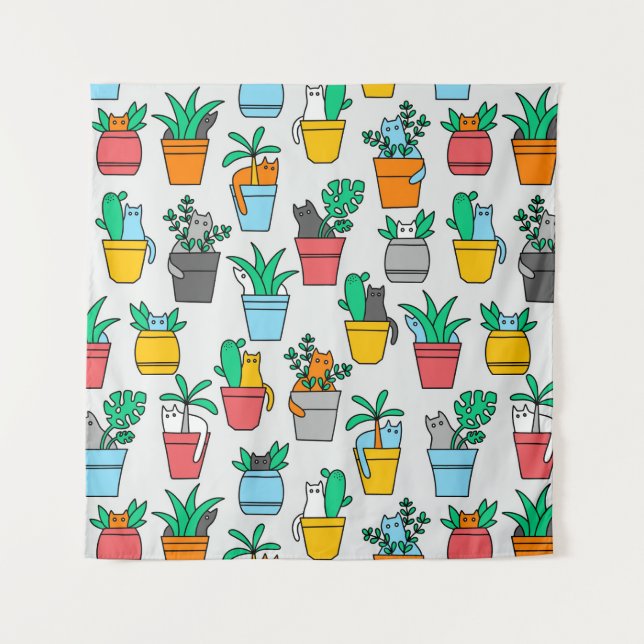 Cats in the flowerpots tapestry (Front)