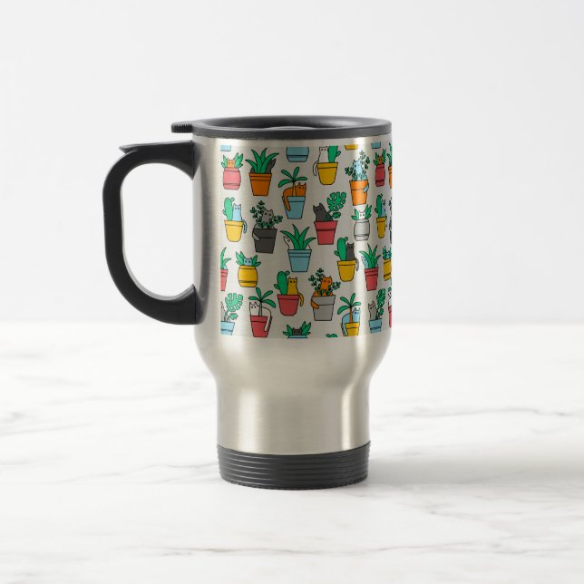 Cats in the flowerpots travel mug (Left)