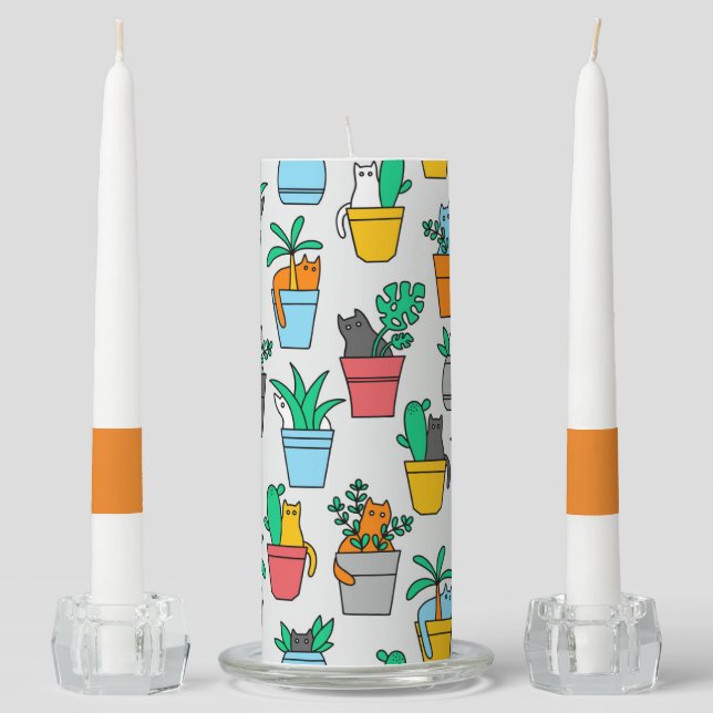 Cats in the flowerpots unity candle set (Front)