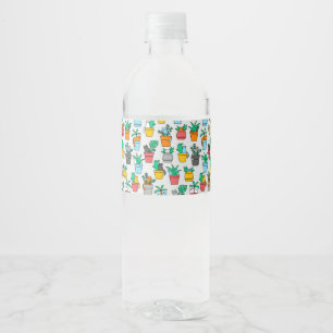 Cats in the flowerpots water bottle label