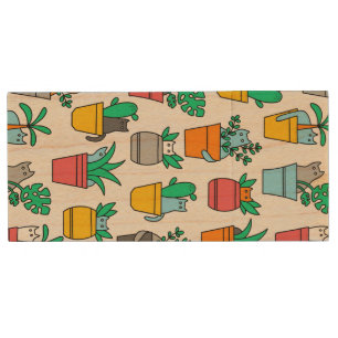 Cats in the flowerpots wood flash drive