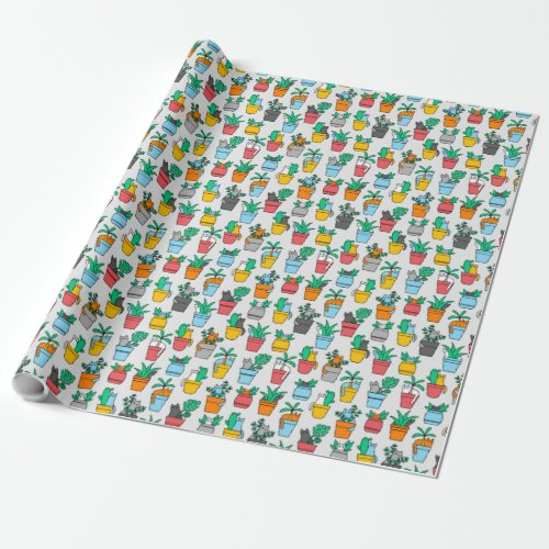 Cats in the flowerpots wrapping paper