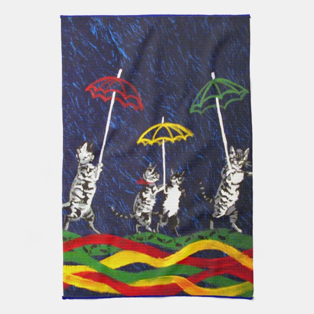 Cats in the Rain Kitchen Towel (Vertical)