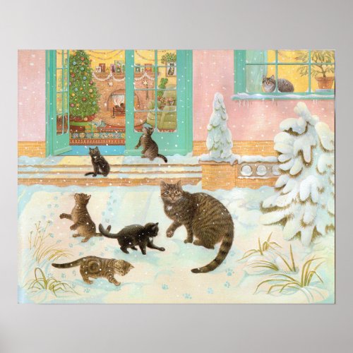 Cats in the Snow Painting  Poster