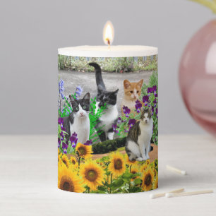 Cats in The Sunflower Garden / Cat Lover Pillar Candle