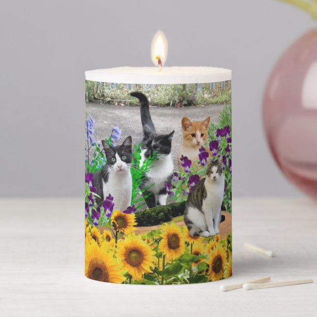 Cats in The Sunflower Garden / Cat Lover  Pillar Candle (In Situ)