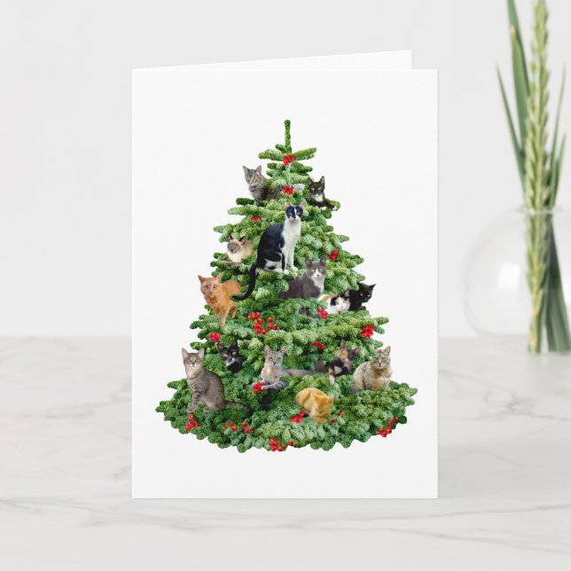 Cats in Tree Holiday Card (Front)