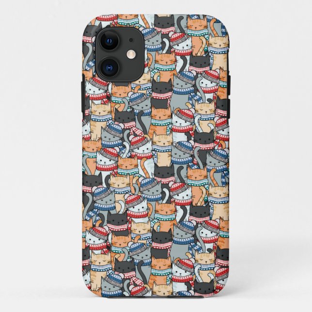 Cats in Winter Scarves & Hats Pattern Case-Mate iPhone Case (Back)