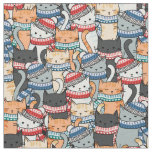 Cats in Winter Scarves &amp; Hats Pattern Fabric