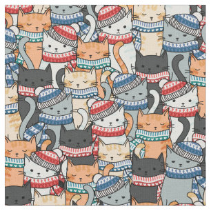 Cats in Winter Scarves & Hats Pattern Fabric
