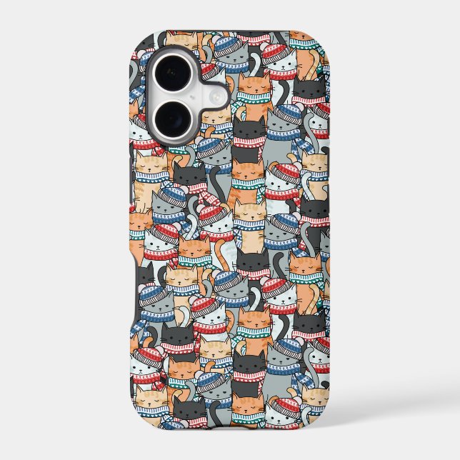 Cats in Winter Scarves & Hats Pattern Iphone Case (Back)