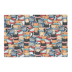 Cats in Winter Scarves & Hats Pattern Placemat