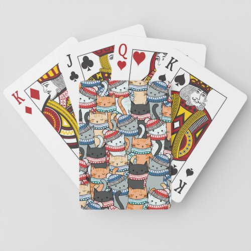 Cats in Winter Scarves  Hats Pattern Playing Cards