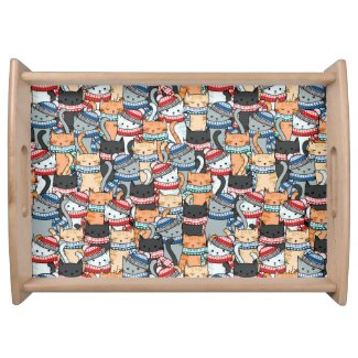 Cats in Winter Scarves & Hats Pattern