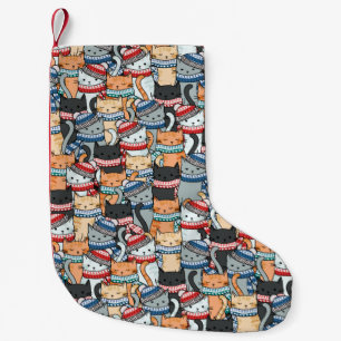 Cats in Winter Scarves & Hats Pattern Small Christmas Stocking