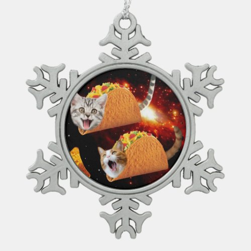 Cats inside space tacos snowflake pewter christmas ornament