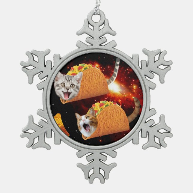 Cats inside space tacos snowflake pewter christmas ornament (Front)