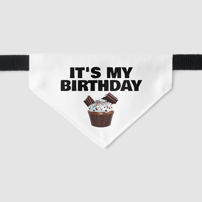 Cats "it's my birthday" cupcake celebration small pet bandana collar (Front)