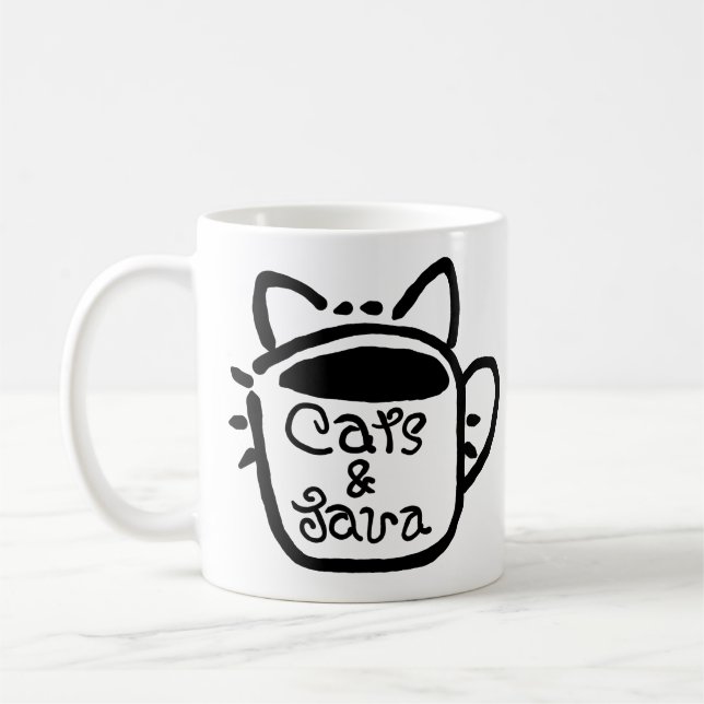 Cats & Java Black Coffee Mug (Left)