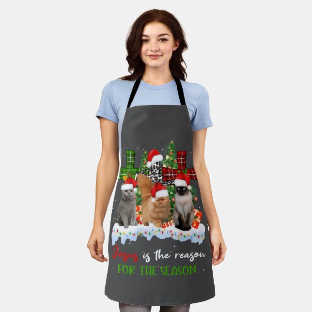 Cats Jesus Is Reason For The Season Christmas Ugly Apron (Worn)