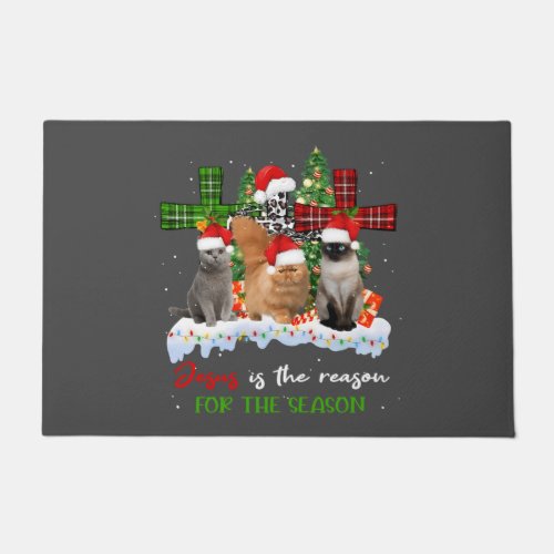 Cats Jesus Is Reason For The Season Christmas Ugly Doormat