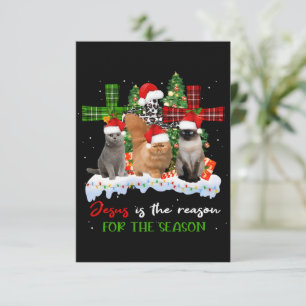 Cats Jesus Is Reason For The Season Christmas Ugly Thank You Card