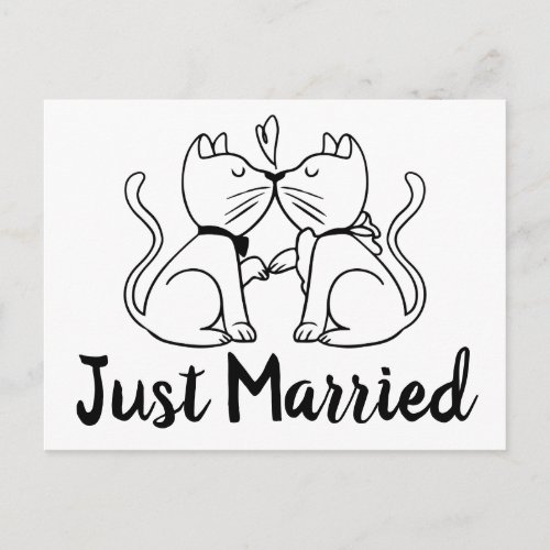 Cats Just Married Black White Wedding Announcement