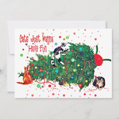 Cats Just Wanna Have Fun Christmas Tree Mischief Holiday Card