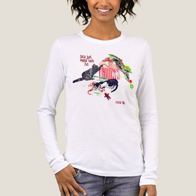 Cats Just Wanna Have Fun Christmas women's T-shirt Tri-Blend Shirt (Front)