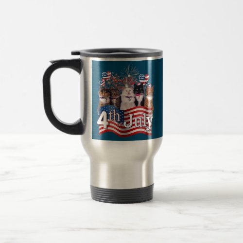 Cats Kitten Heart Firework American Flag 4th Of Travel Mug