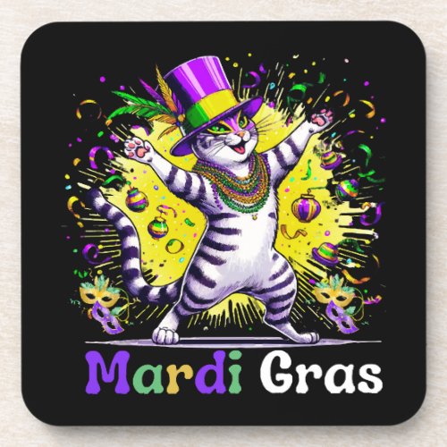 Cats Kitten Kitty Mardi Gras Festival Party Beverage Coaster