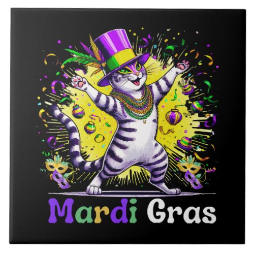 Cats Kitten Kitty Mardi Gras Festival Party Ceramic Tile