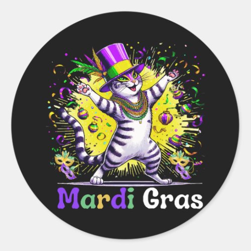 Cats Kitten Kitty Mardi Gras Festival Party Classic Round Sticker